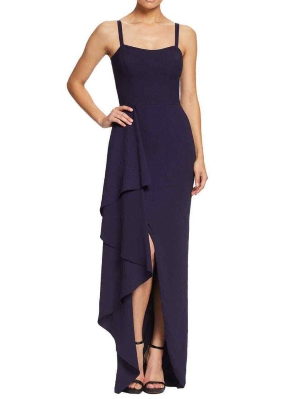 Dress the Population NWT | Cora Crepe Waterfall Gown in Boysenberry